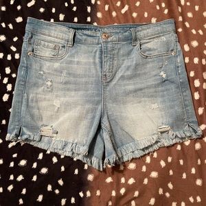 Distressed jean shorts